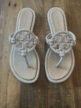 Tory Burch Pave Crystal Knotted Miller Sandals Size 8.5 Dark Clay Retail $300